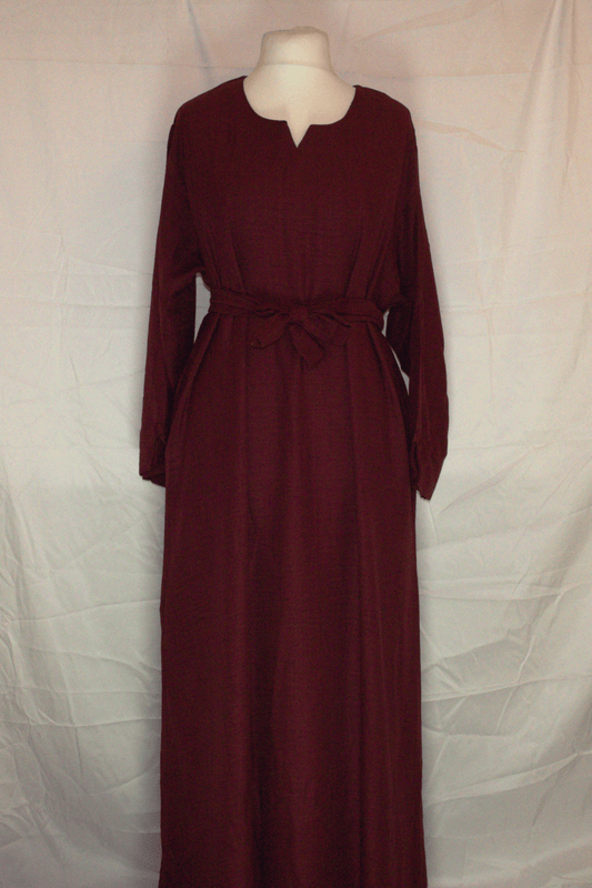 Burgundy  Maxi Dress – Belted with Side Pockets