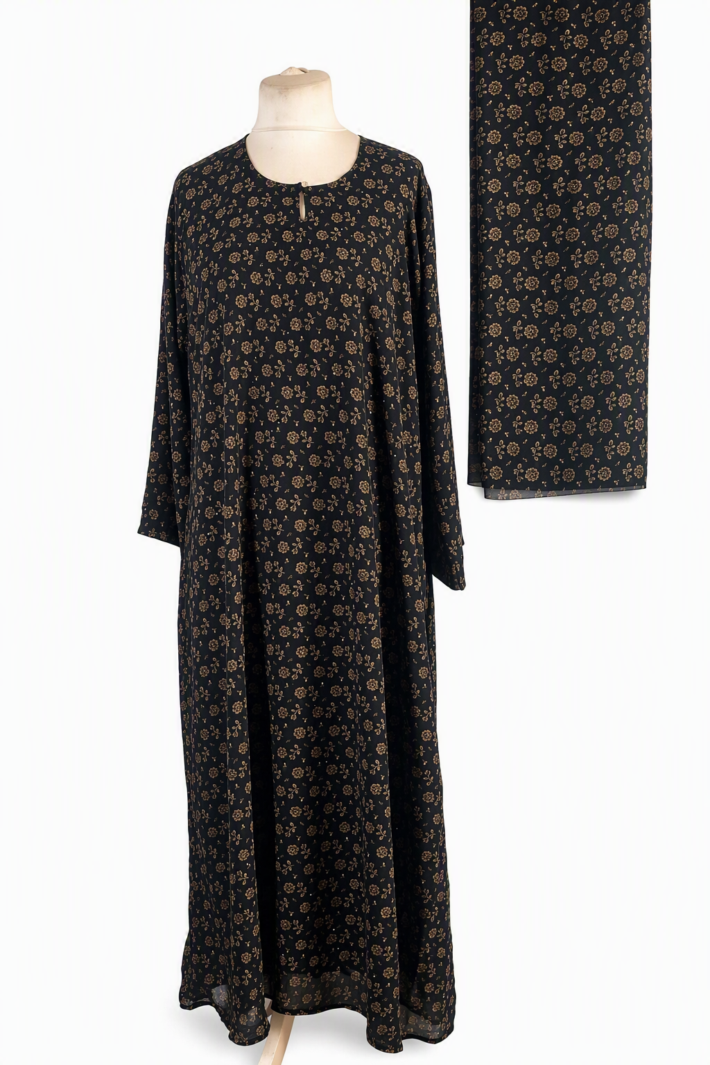 Elegant Floral One-Piece Abaya with Gold Shimmer