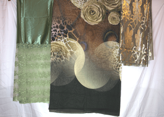 Swiss Dirac – Black, Green & Gold Printed Fabric Set