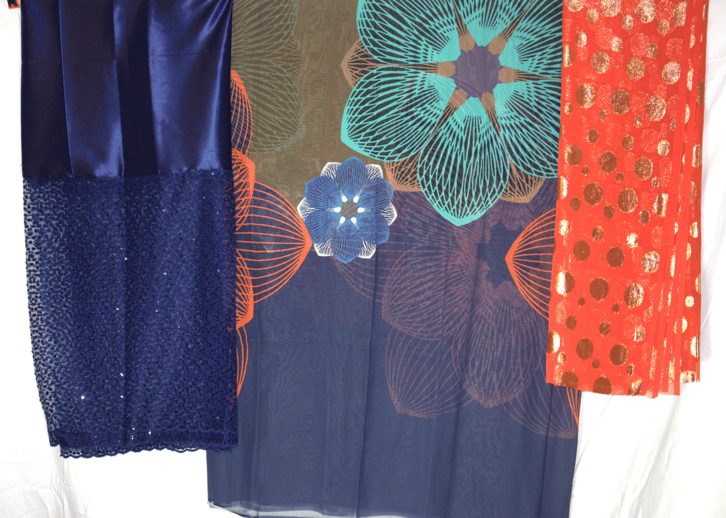 Dirac Swiss – Navy Blue with Floral Print & Orange Set