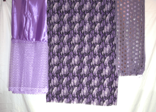 Swiss Dirac – Purple Leaf Print Fabric Set