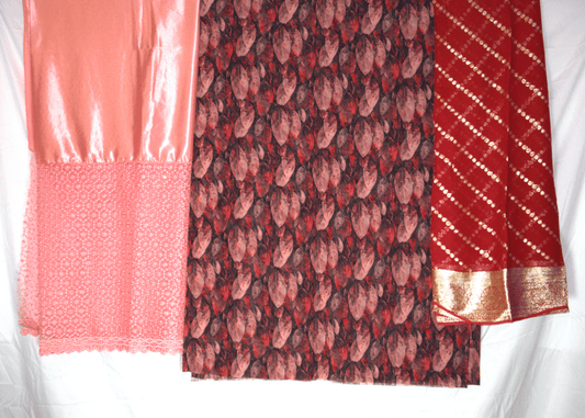 Dirac Swiss – Pink & Red Leaf Print Somali Fabric Set