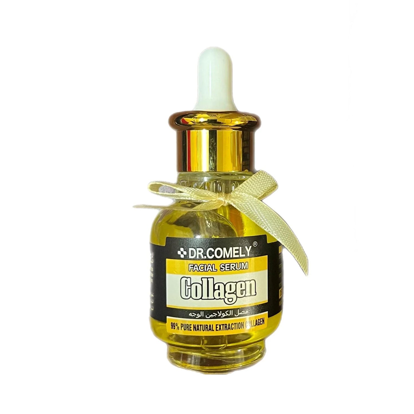 Dr. Comely Collagen facial serum bottle with dropper on a white background