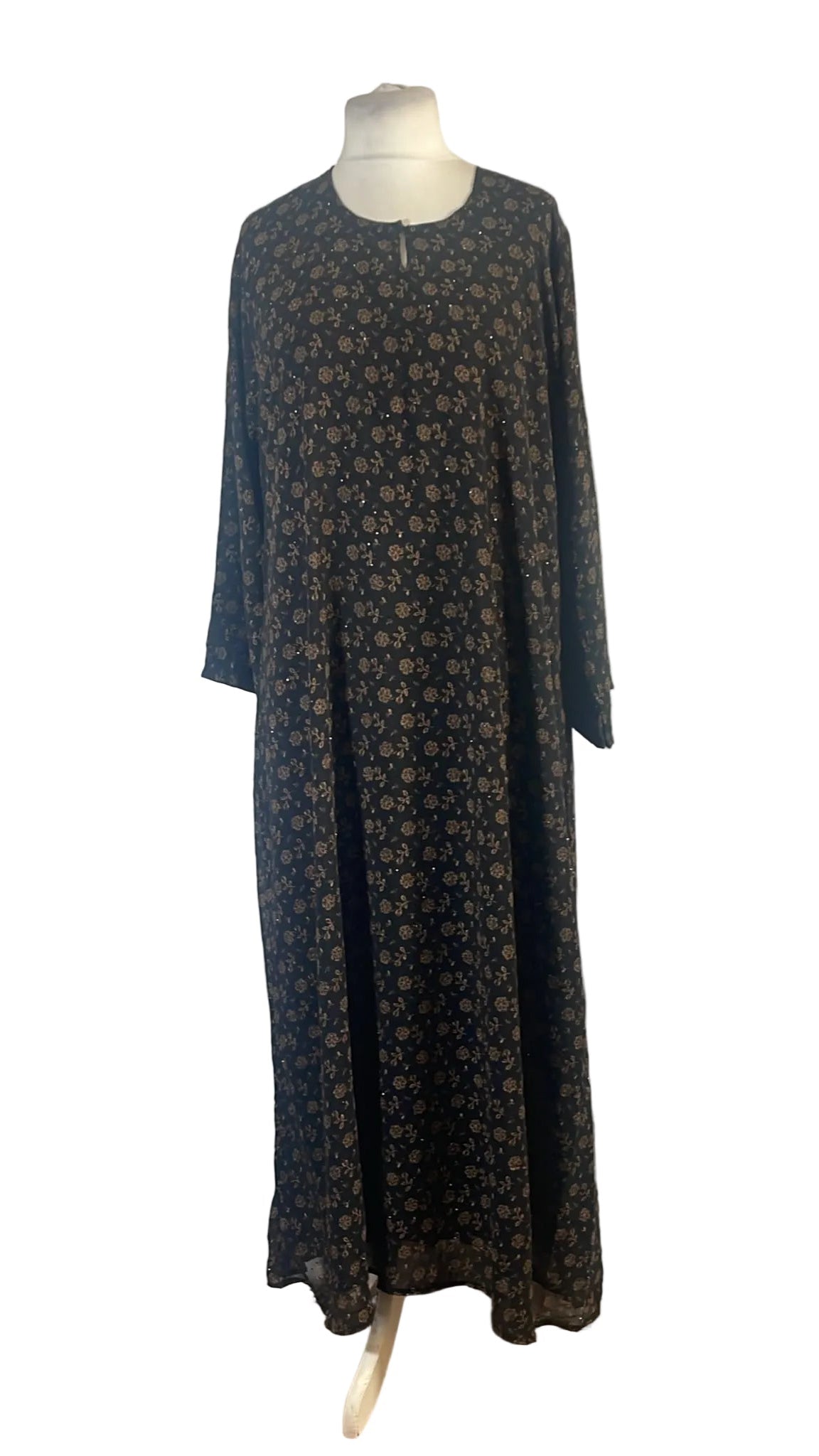 Elegant Floral One-Piece Abaya with Gold Shimmer