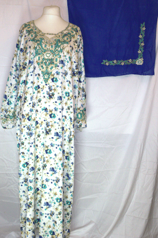 Floral Makhawir  – White, Blue & Green