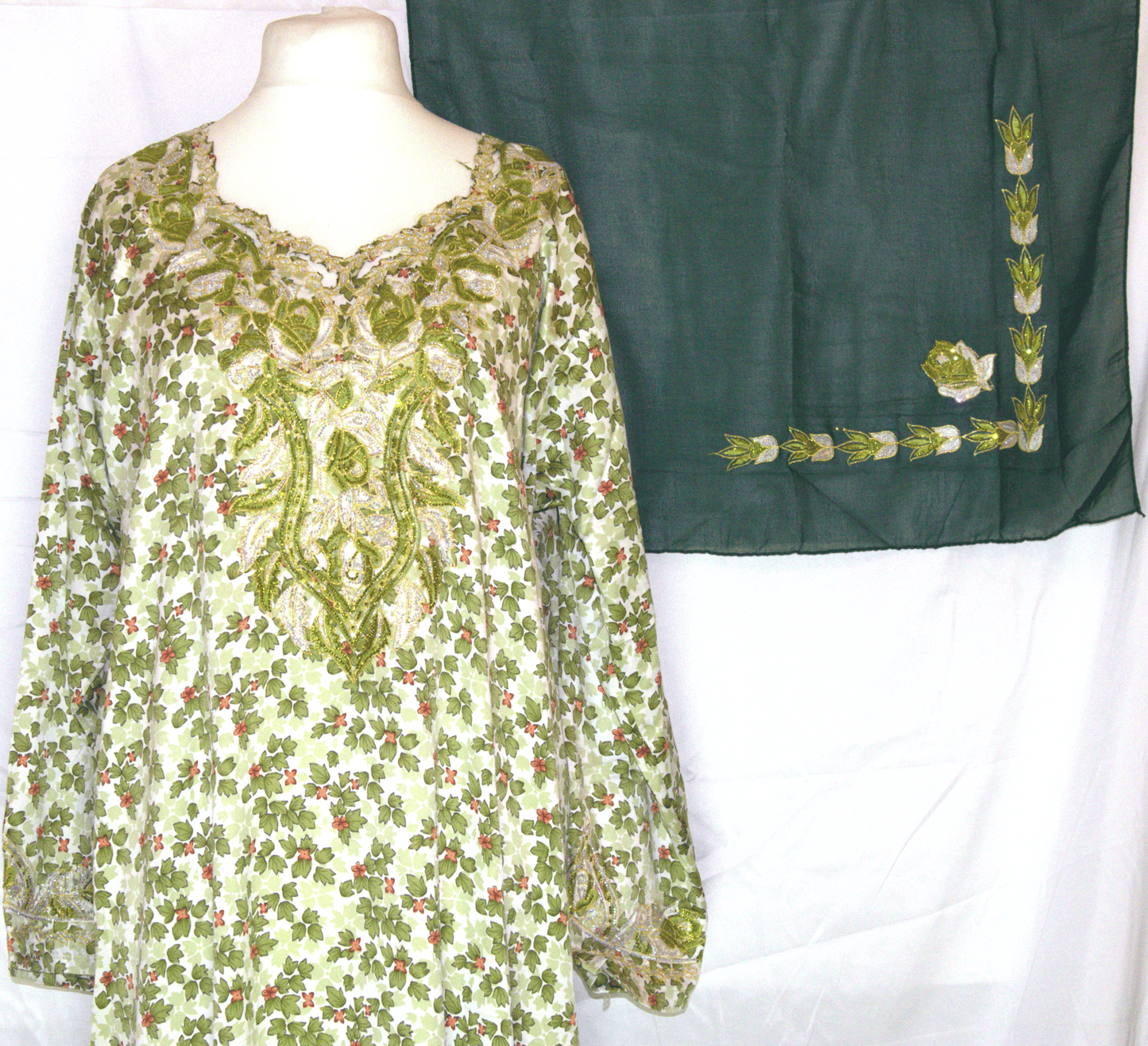 Floral Makhawir – Olive Green