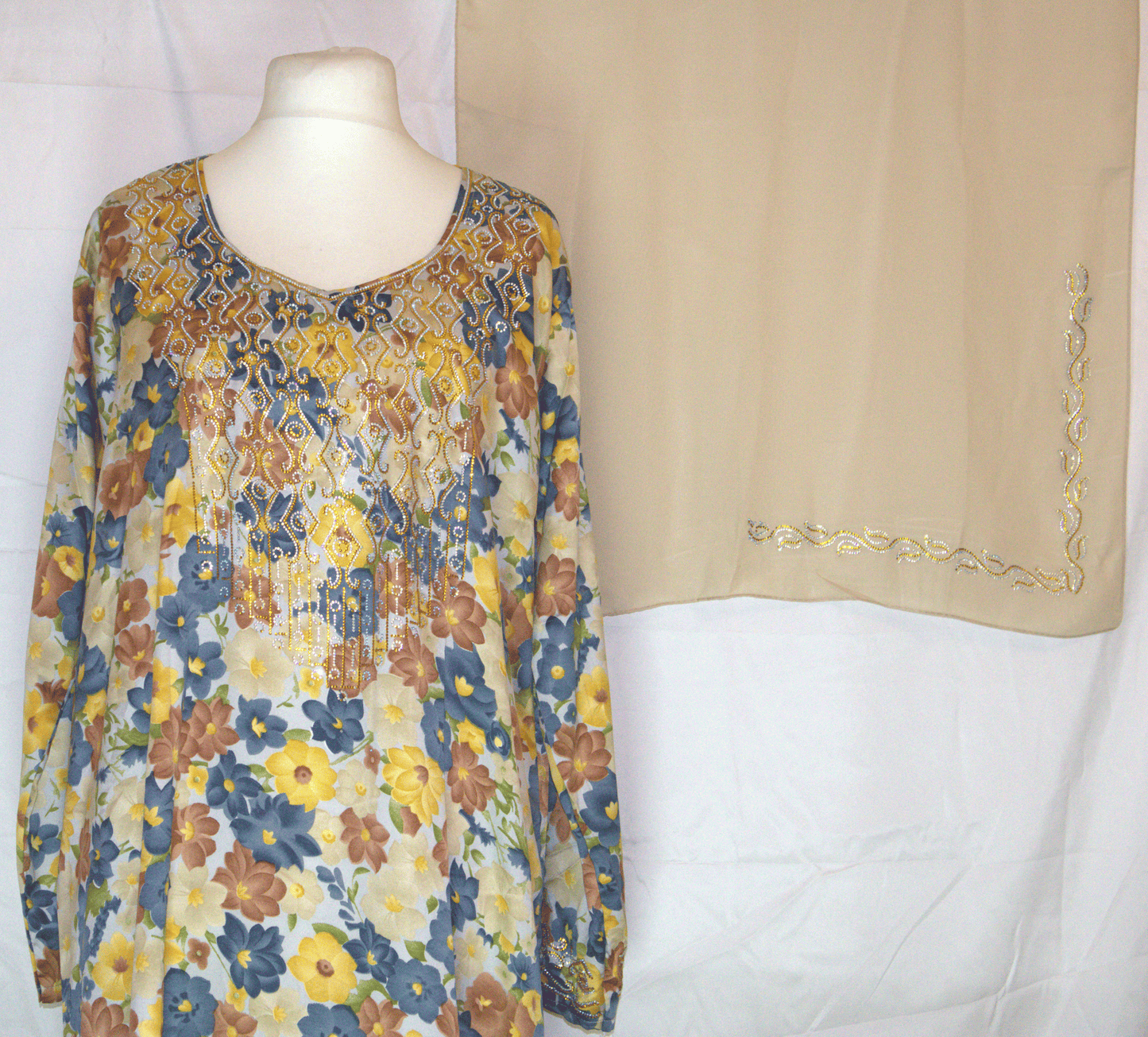 Floral Makhawir  – Yellow, Blue & Brown