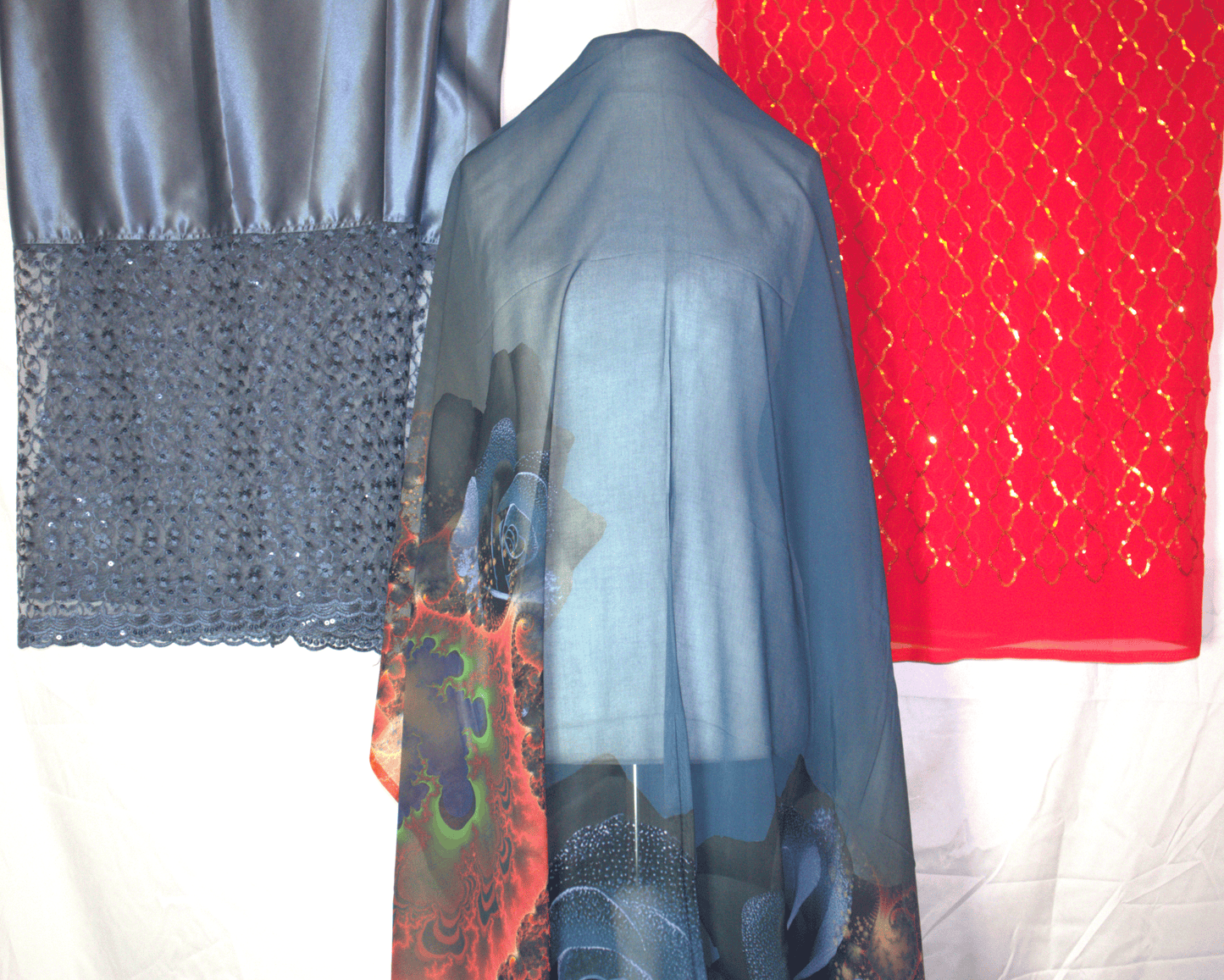 Blue German Dirac fabric with colorful Gabsaar 