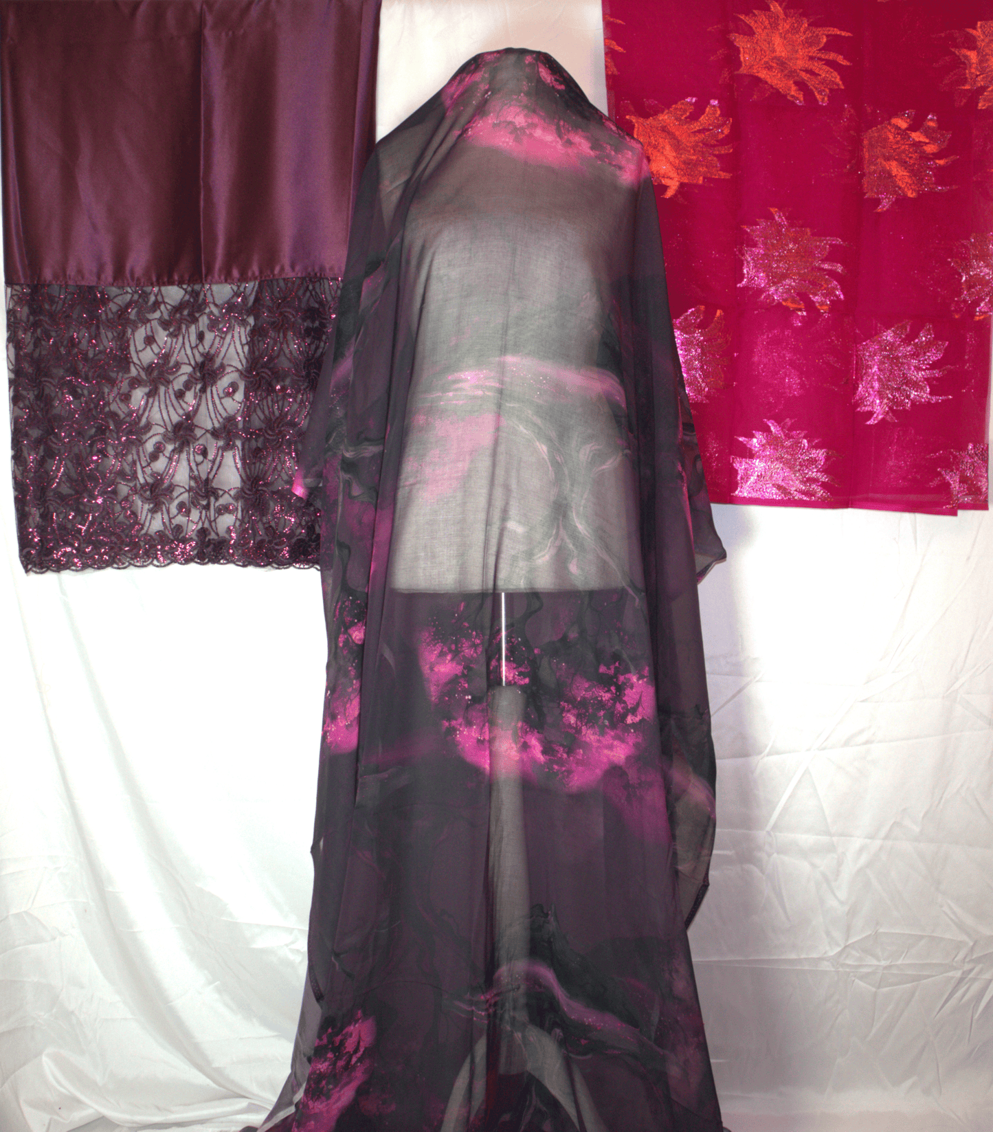 Dark Purple German dirac fabric with a Beautiful pink floral Gabsaar 