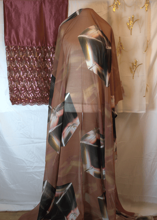 Somali Dirac Brown with patterned fabric full set with Gabsaar and Gorgorad