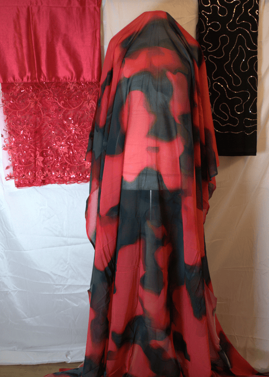 Somali Dirac in Black and Red with Cloud Pattern Fabric – Full Set with Gabsaar and Gorgorad