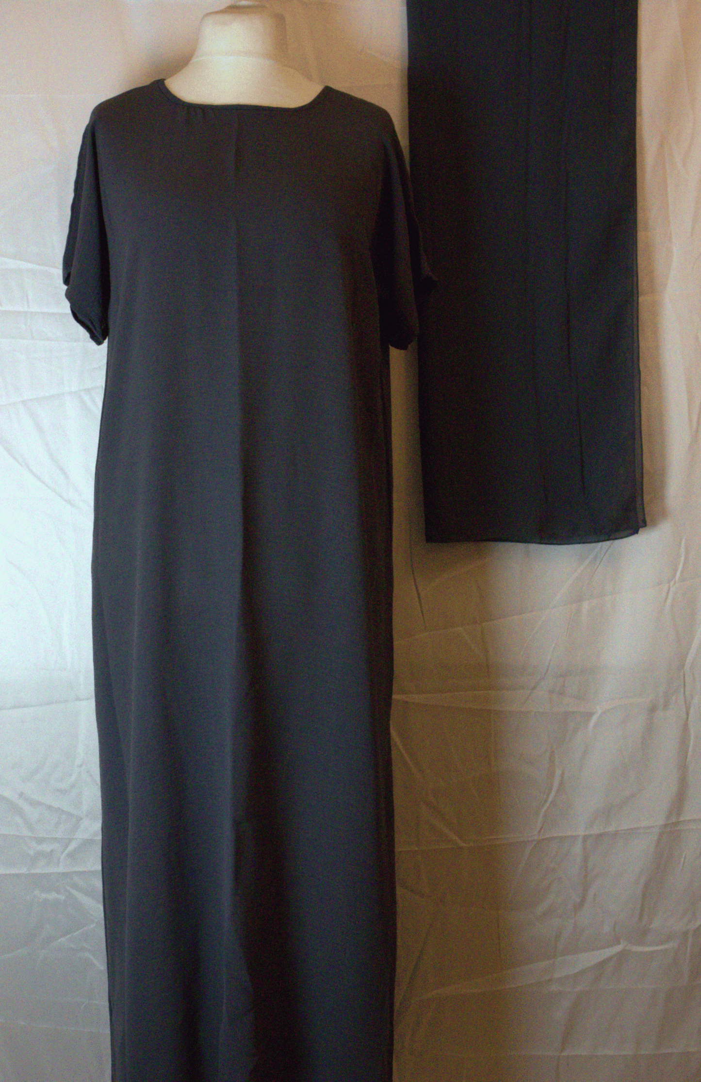 Chic Grey Two-Piece Abaya Set with belt and Headscarf
