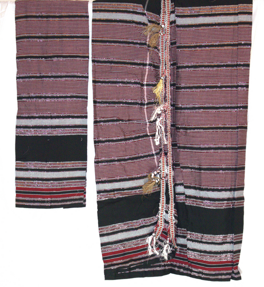 Striped garment with decorative elements on a white background