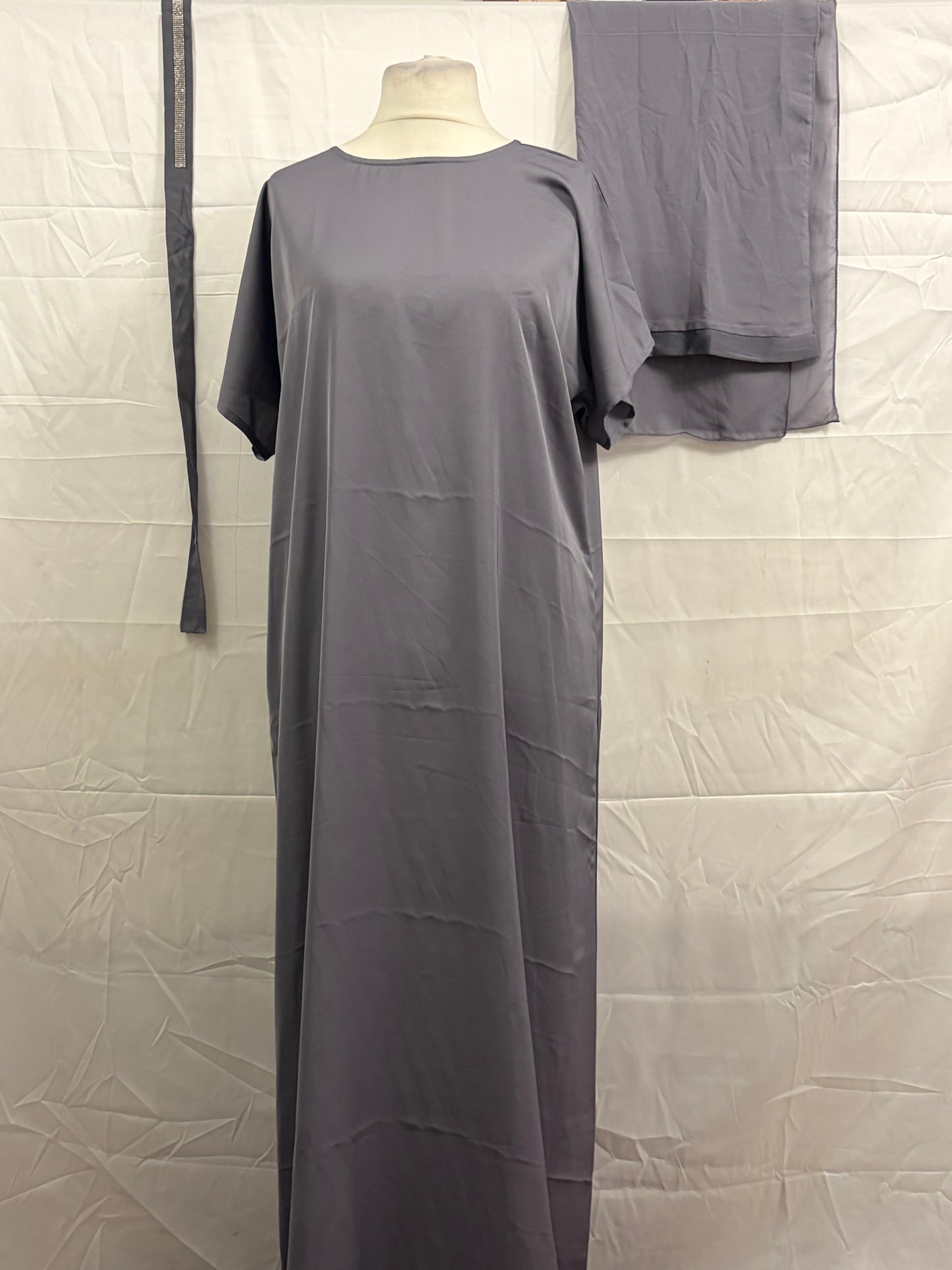Grey Two-Piece Embellished Abaya Set
