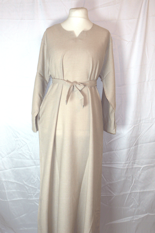 Light Beige Modest Maxi Dress – Belted with Side Pockets