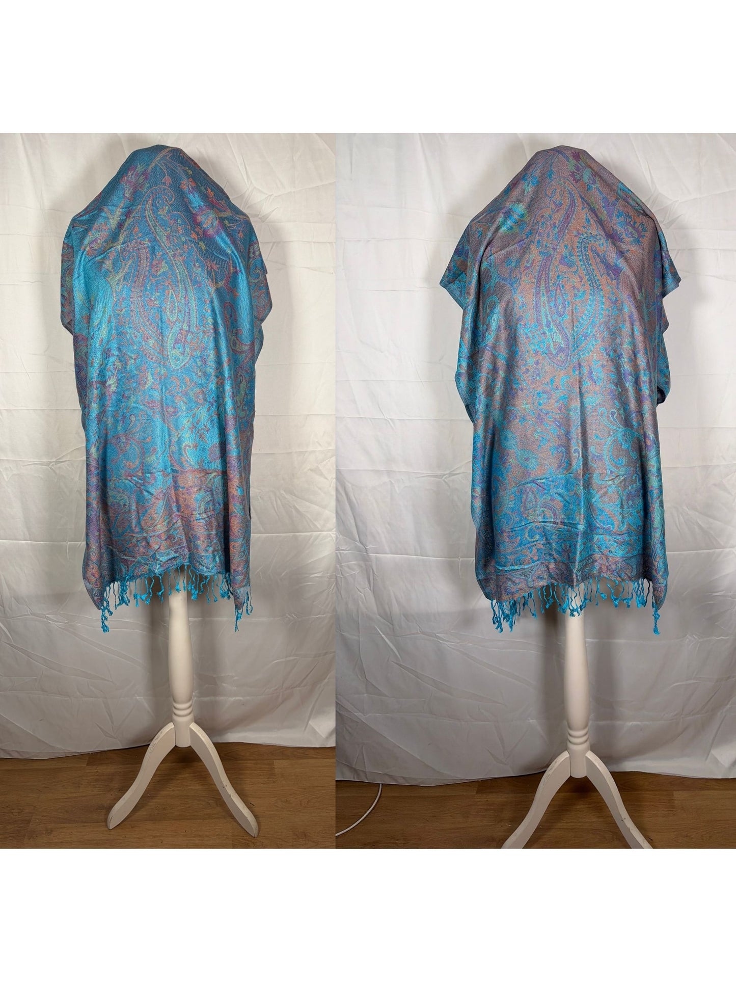 Reversible Paisley Cashmere Pashmina Shawl | Blue Tones