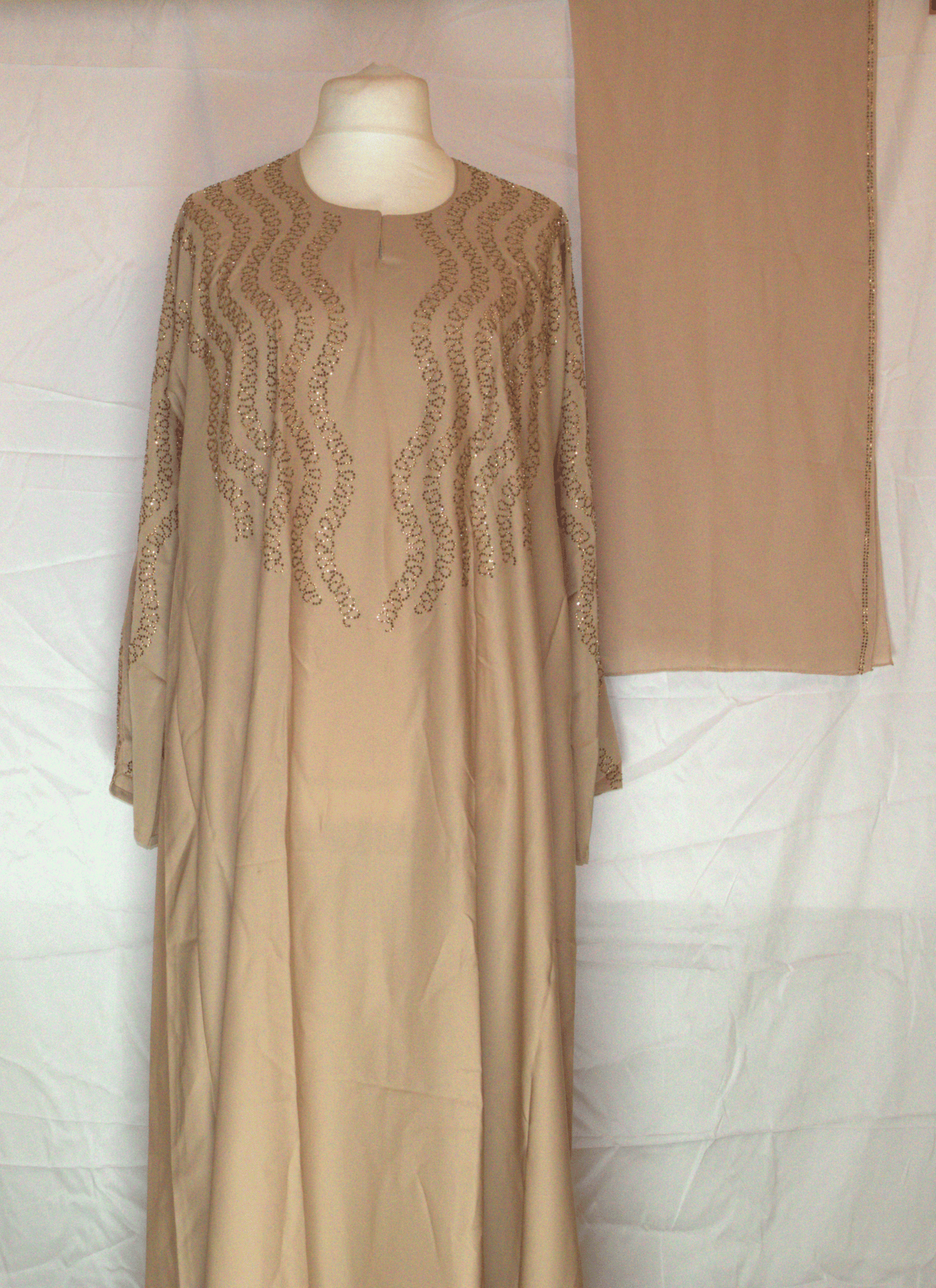 Light Brown One-Piece Abaya with Headscarf