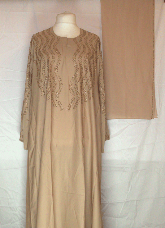 Light Brown One-Piece Abaya with Headscarf
