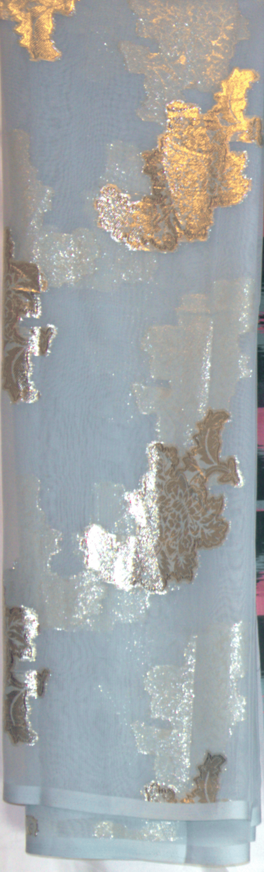 Light blue garbasaar fabric with gold and silver floral patterns