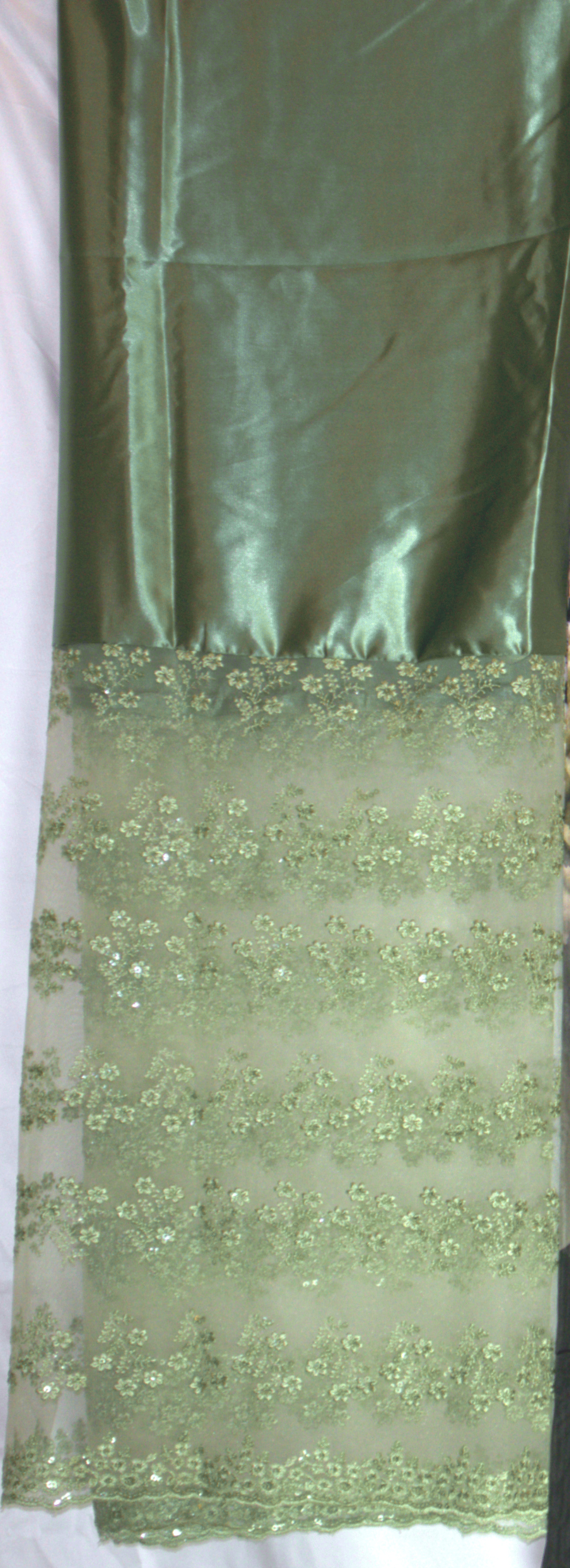 Green Gorgorad fabric with floral embroidery 