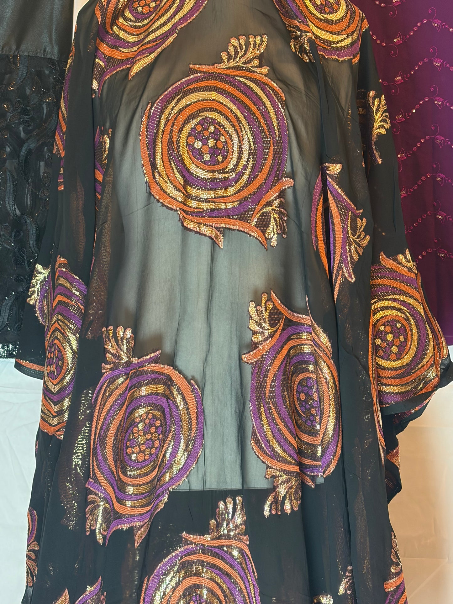 Luxury Fransawi Dirac Full Set – Black Sheer Fabric with Gold, Copper, Purple Circular