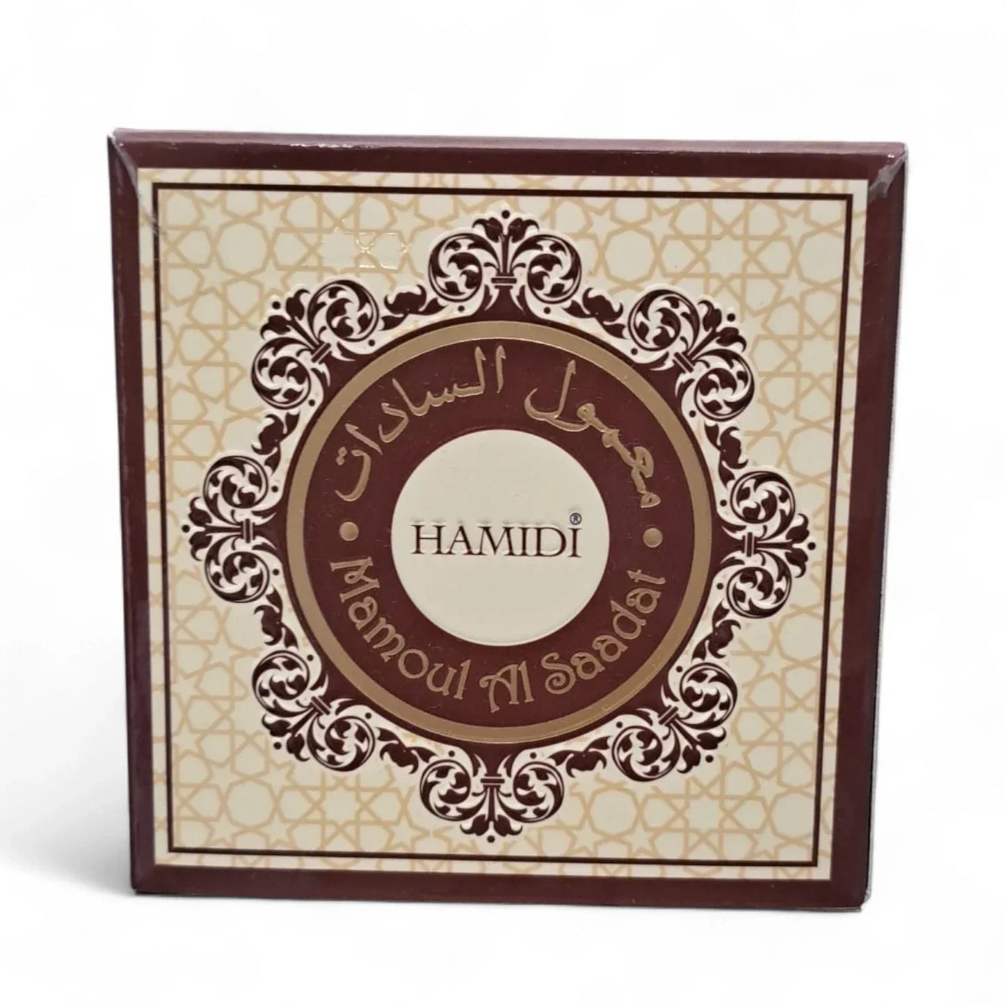 Decorative box with 'Hamidi' branding on a white background