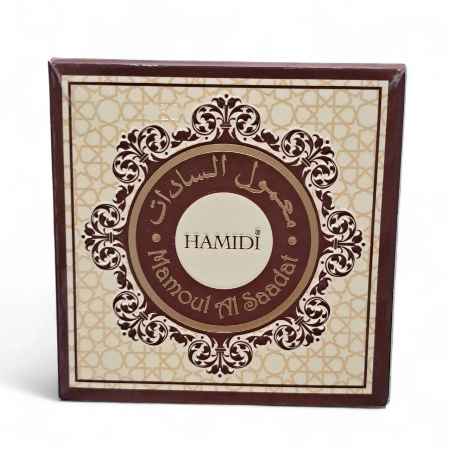 Decorative box with 'Hamidi' branding on a white background