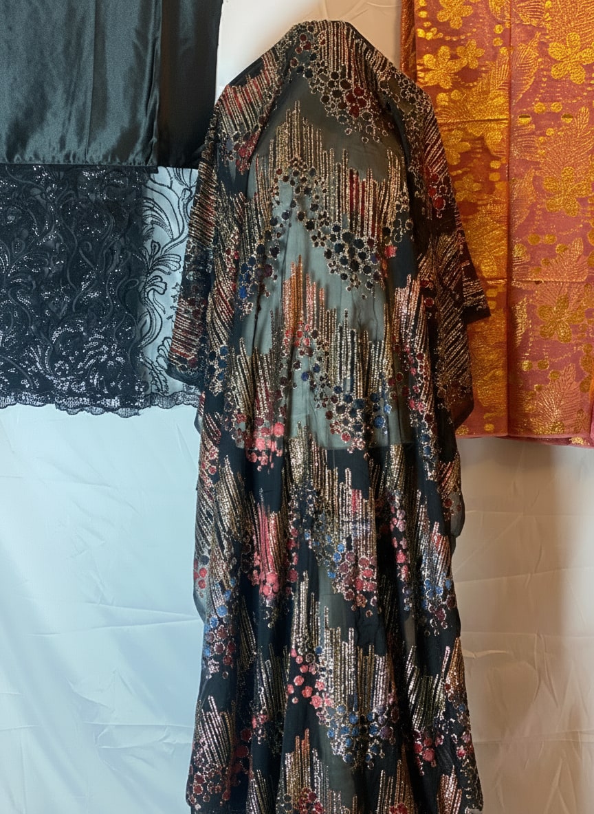 Maqbal Somali Dirac 3-Piece Set – Black with Gold & Red