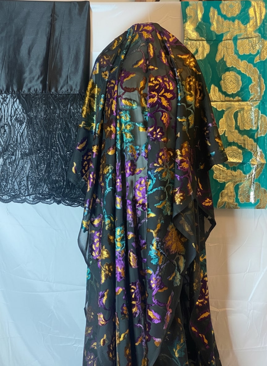 Maqbal Somali Dirac 3-Piece Set – Black Floral Chiffon