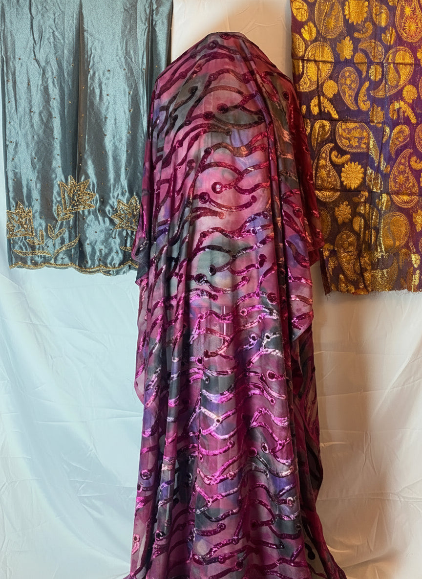 Fransawi Dirac Full Set Leaf- Unstitched Fabric with Garbasaar & Gorogard