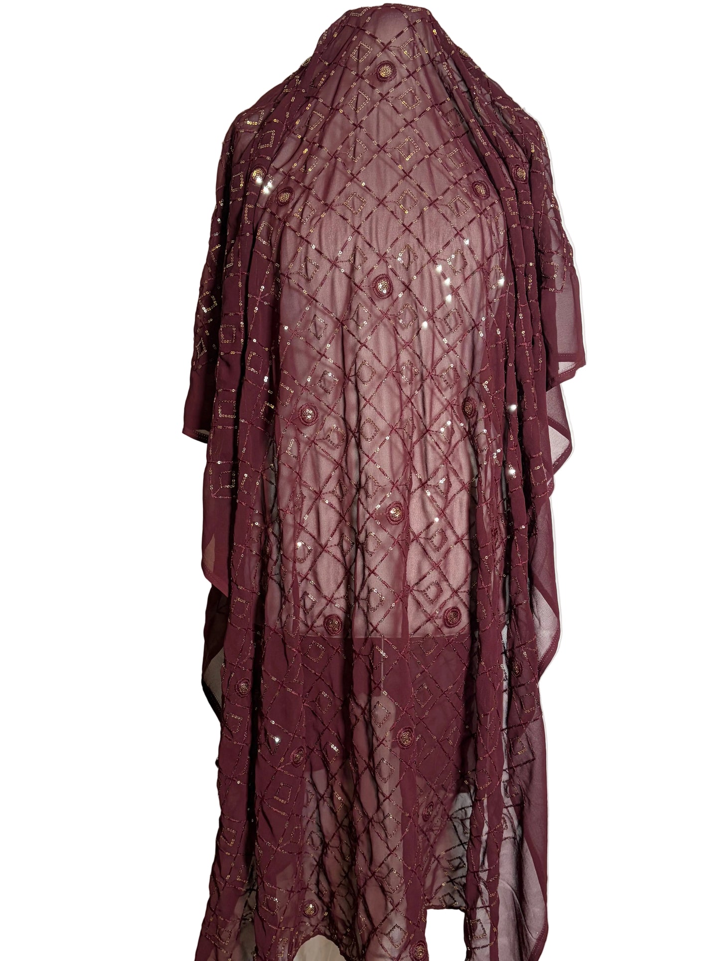 Maroon lace shawl on a white background