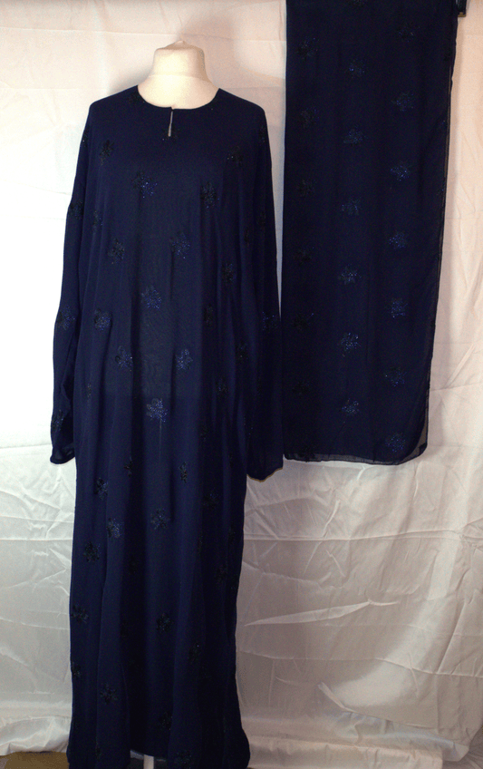 Navy Blue One-Piece Abaya with Headscarf