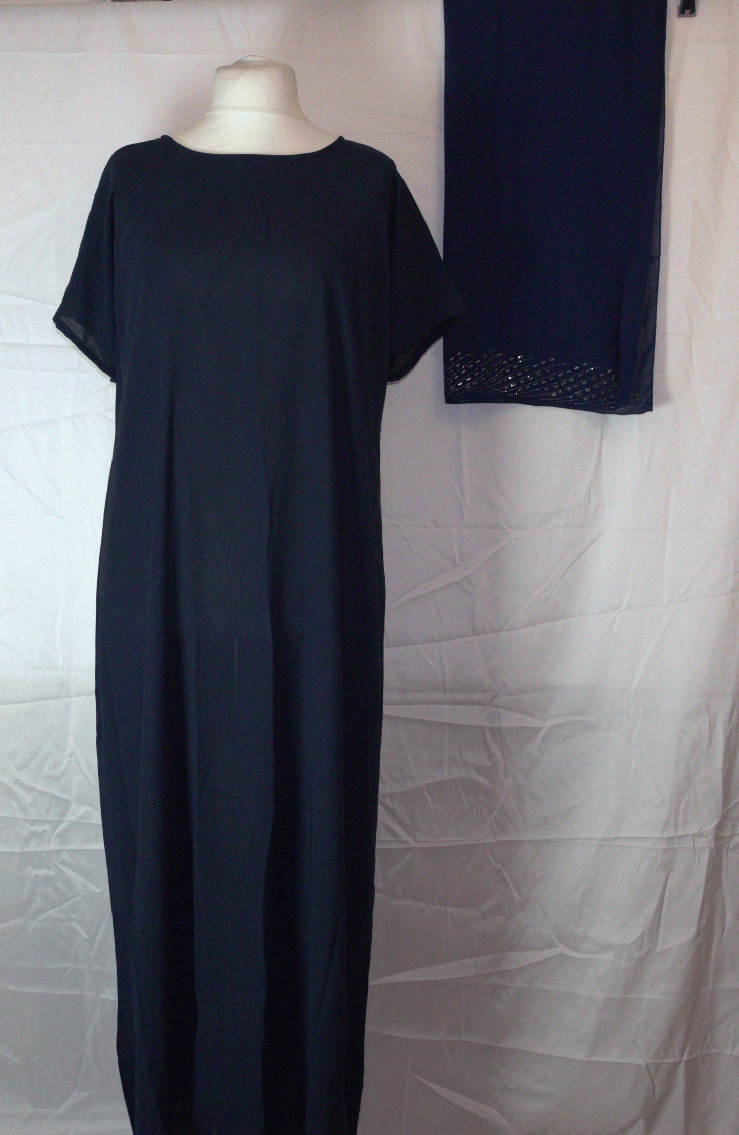 Navy Blue Two-Piece Abaya Set with Belt and Headscarf