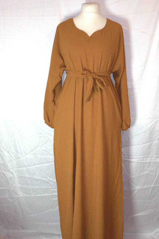 Noor Belted Maxi – Caramel Brown (with Side Pockets)