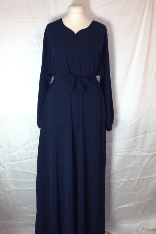 Noor Belted Maxi – Midnight Navy (with Side Pockets)
