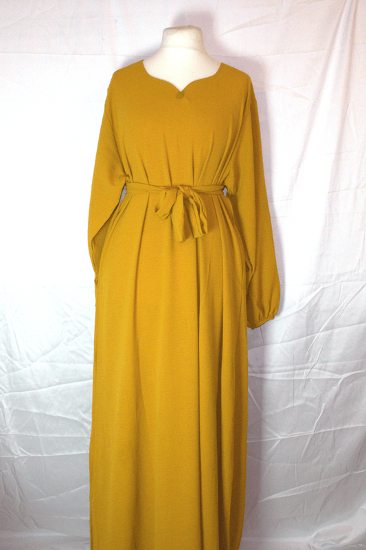 Noor Belted Maxi – Mustard Gold (with Side Pockets)