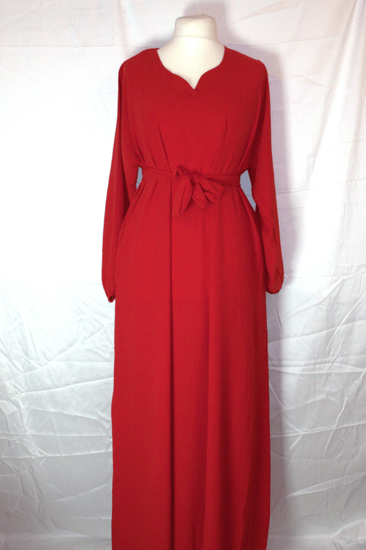 Noor Belted Maxi – Ruby Red (with Side Pockets)