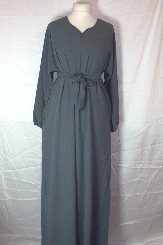 Noor Belted Maxi – Slate Grey (with Side Pockets)