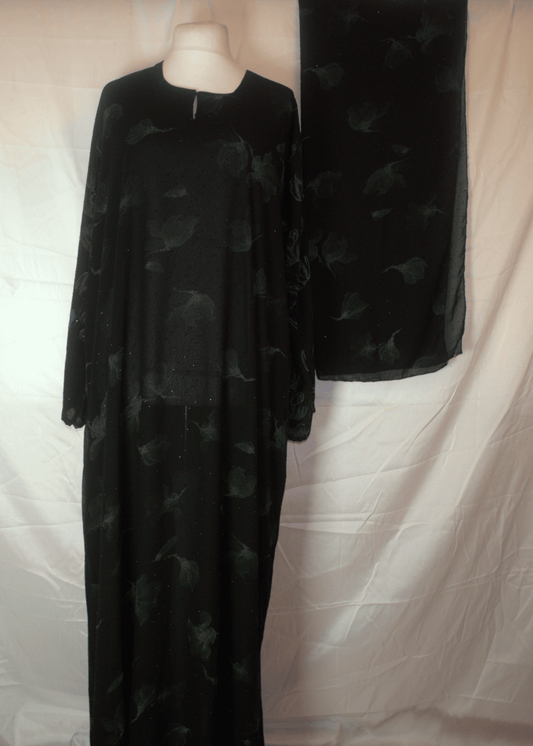 Black & Green One-Piece Abaya Full Set
