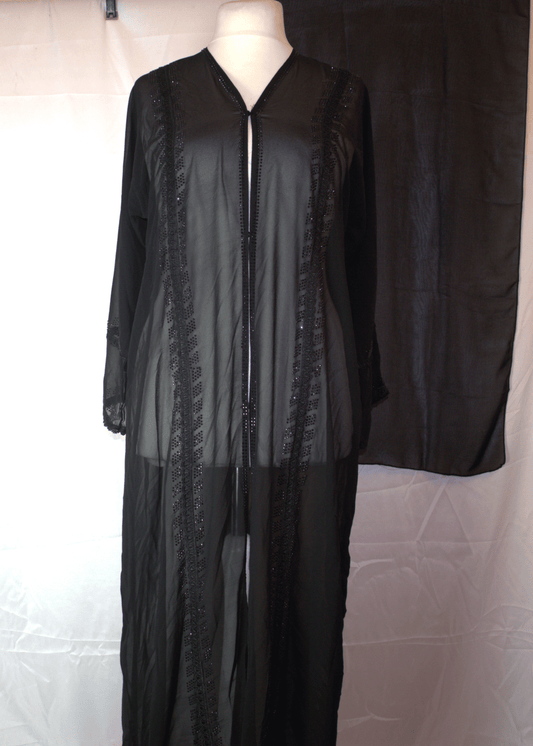Open Abaya Black with Hijab 