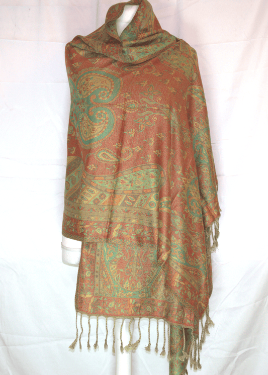 Paisley Pashmina – Olive Green & Burnt Saffron