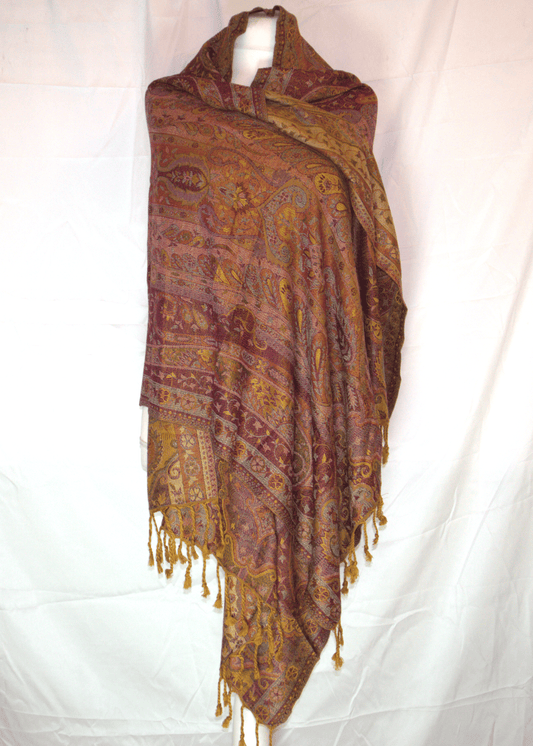 Paisley Pashmina – Light Brown & Antique Gold