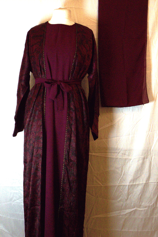 Red Floral Abaya Two Piece with inner Dress