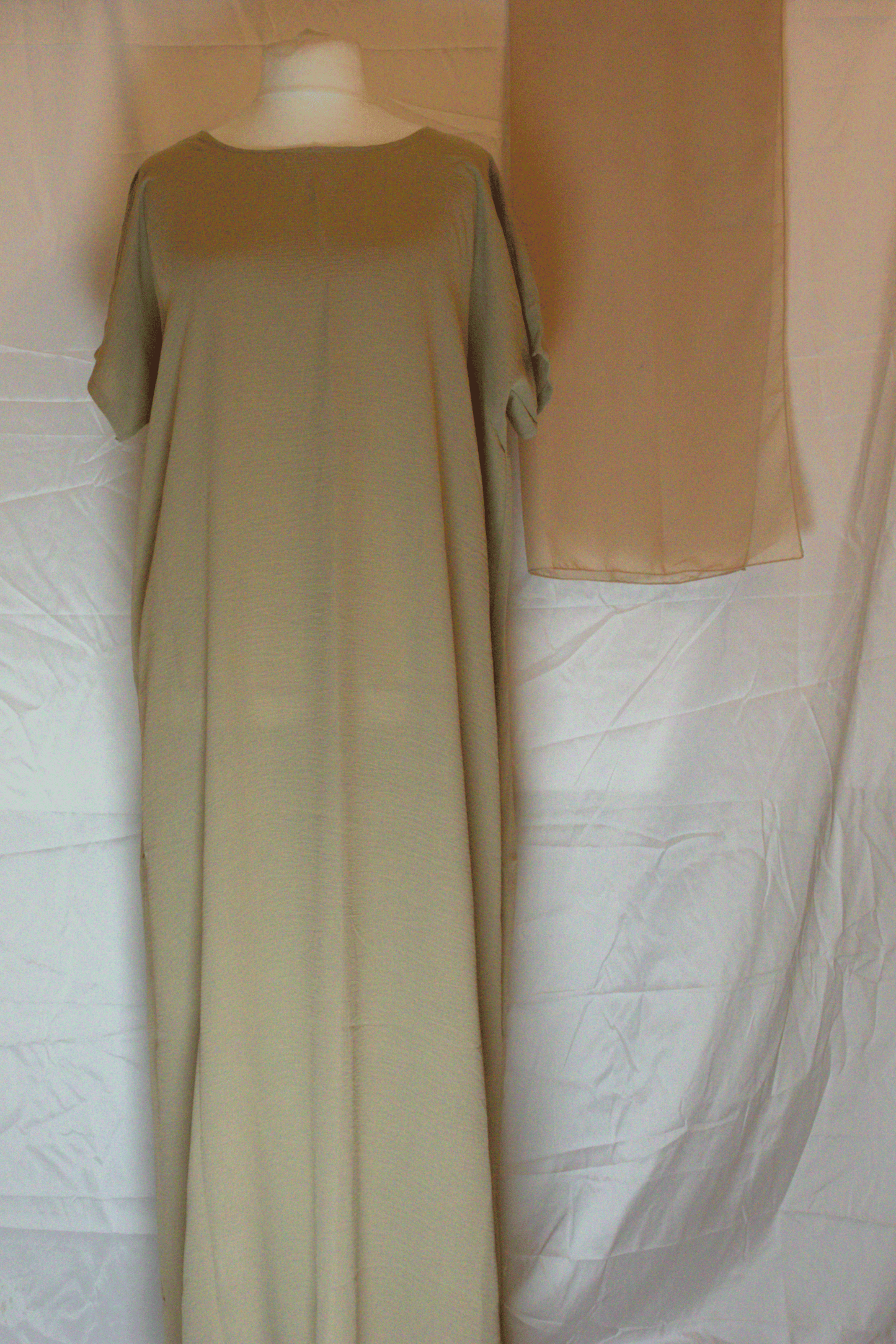 Sand Textured Two-Piece Abaya Set with Belt and Headscarf