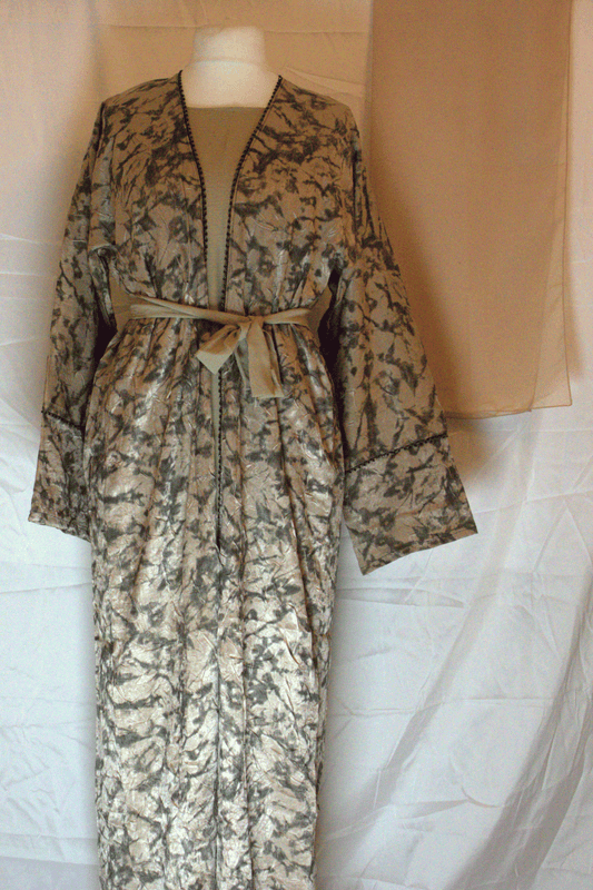 Sand Textured Two-Piece Abaya Set with Belt and Headscarf