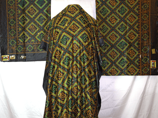 Green & Black Somali Shaash Dirac Fabric