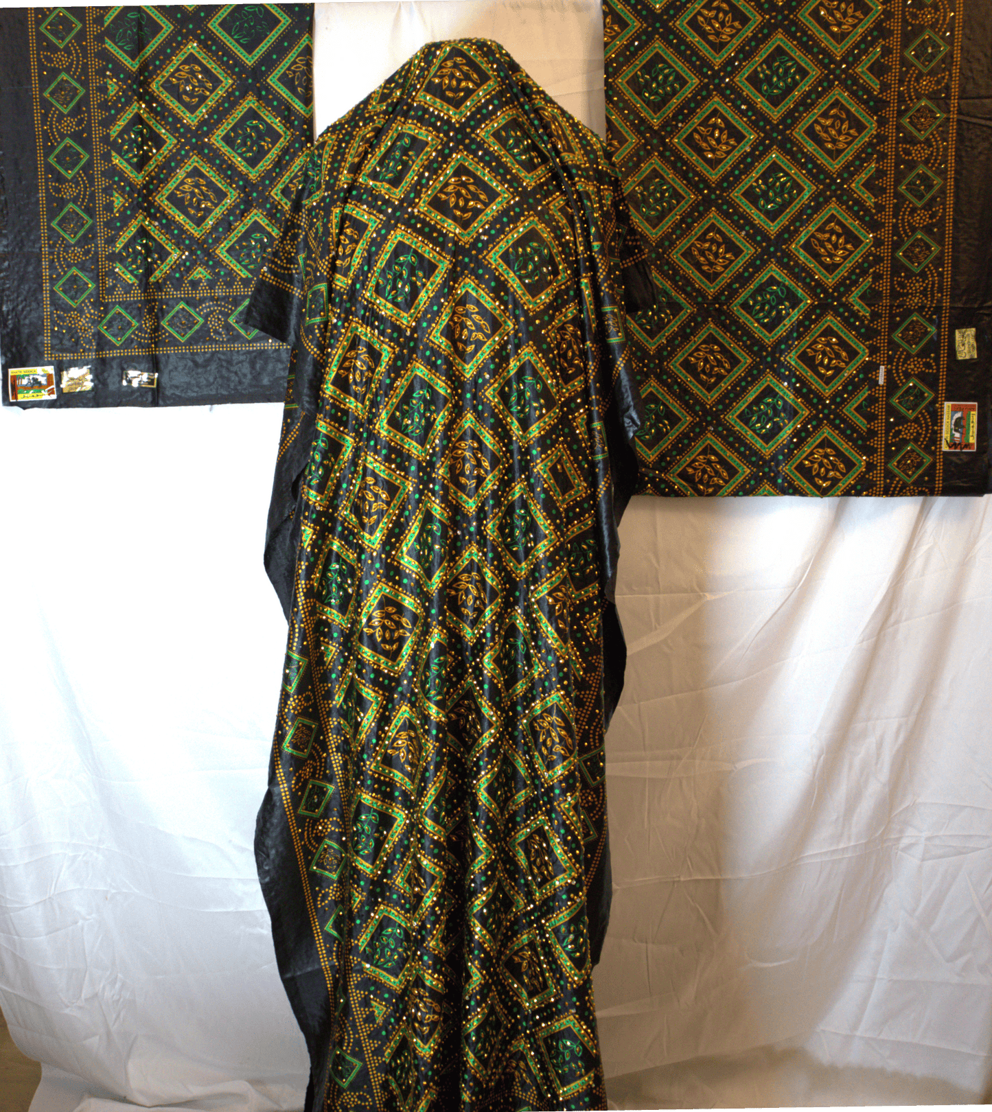 Green & Black Somali Shaash Dirac Fabric