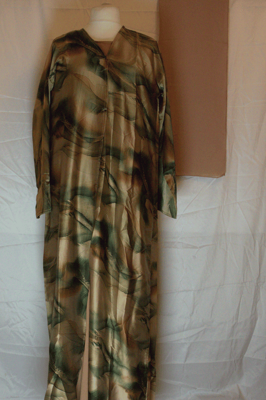Shara Two-Piece Abaya Set with Artistic Print and Headscarf