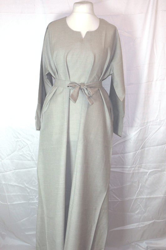 Elegant Silver Maxi Dress – Belted with Side Pockets