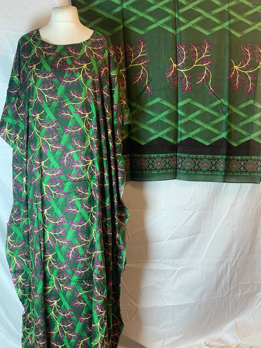 Somali Baati – Green with Purple Floral with Garbasaar
